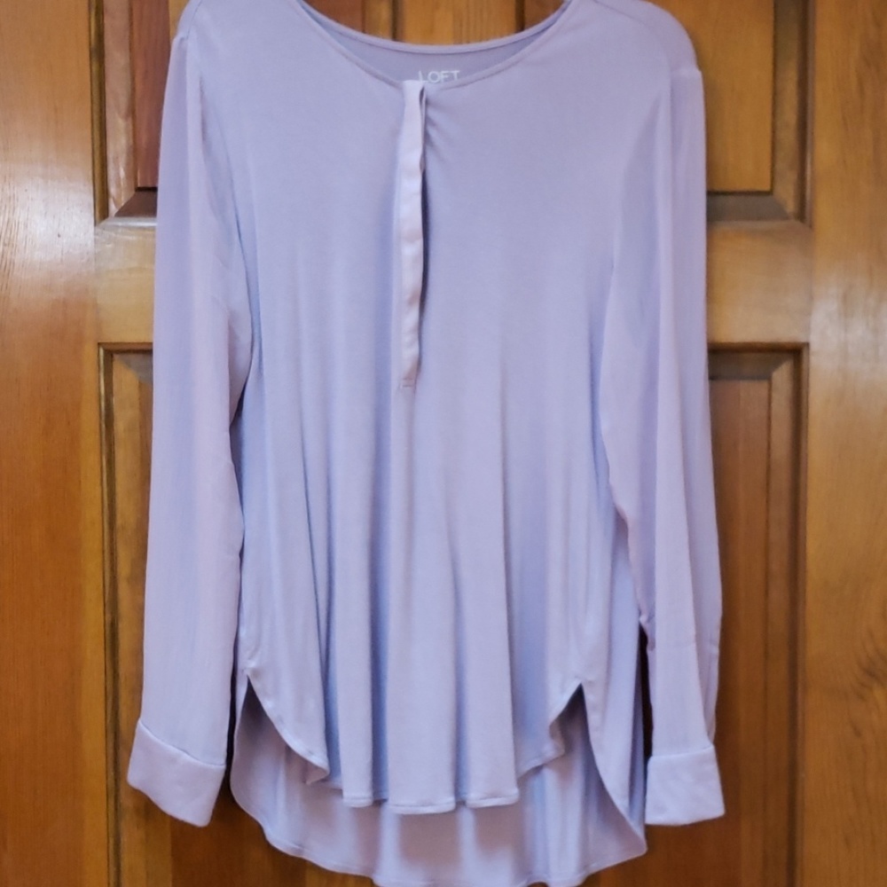 Ann Taylor Loft Lavender Tee with Sheer Sleeves